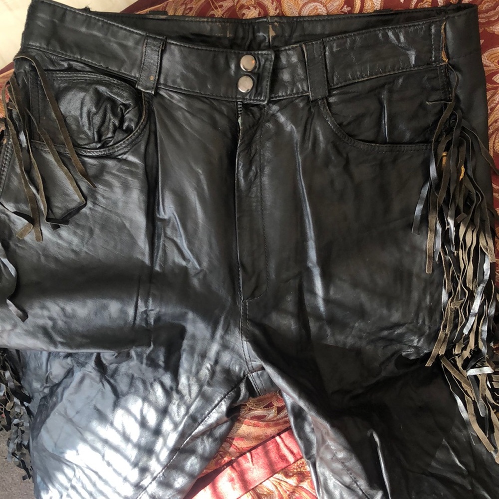 Men’s Vintage Leather pants with fringe and liner inside. 32 W 29L